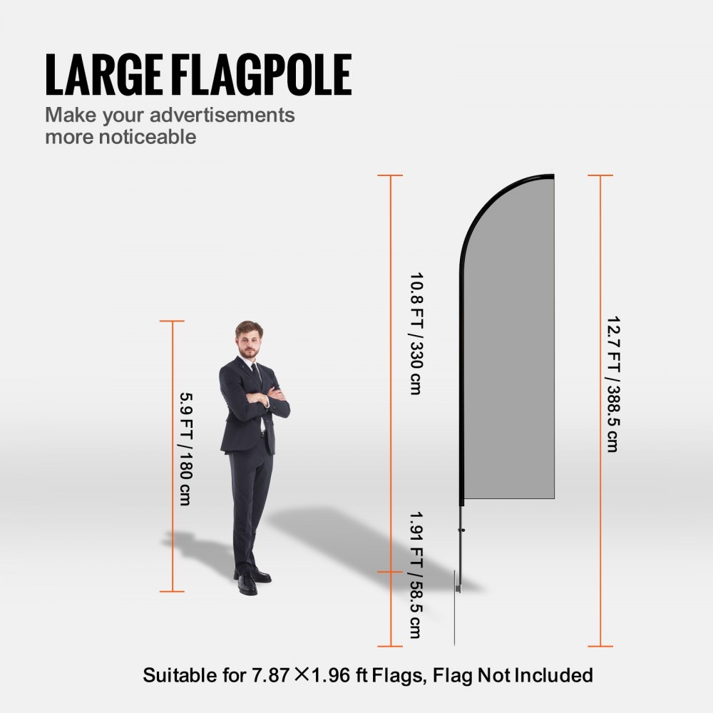 VEVOR Kit de mástil de bandera de plumas, 2 paquetes de mástil de bandera Swooper de 12,7 pies, mástiles de bandera de señalización para banderas publicitarias comerciales al aire libre, con estacas de tierra y una bolsa de transporte (bandera no incluida)
