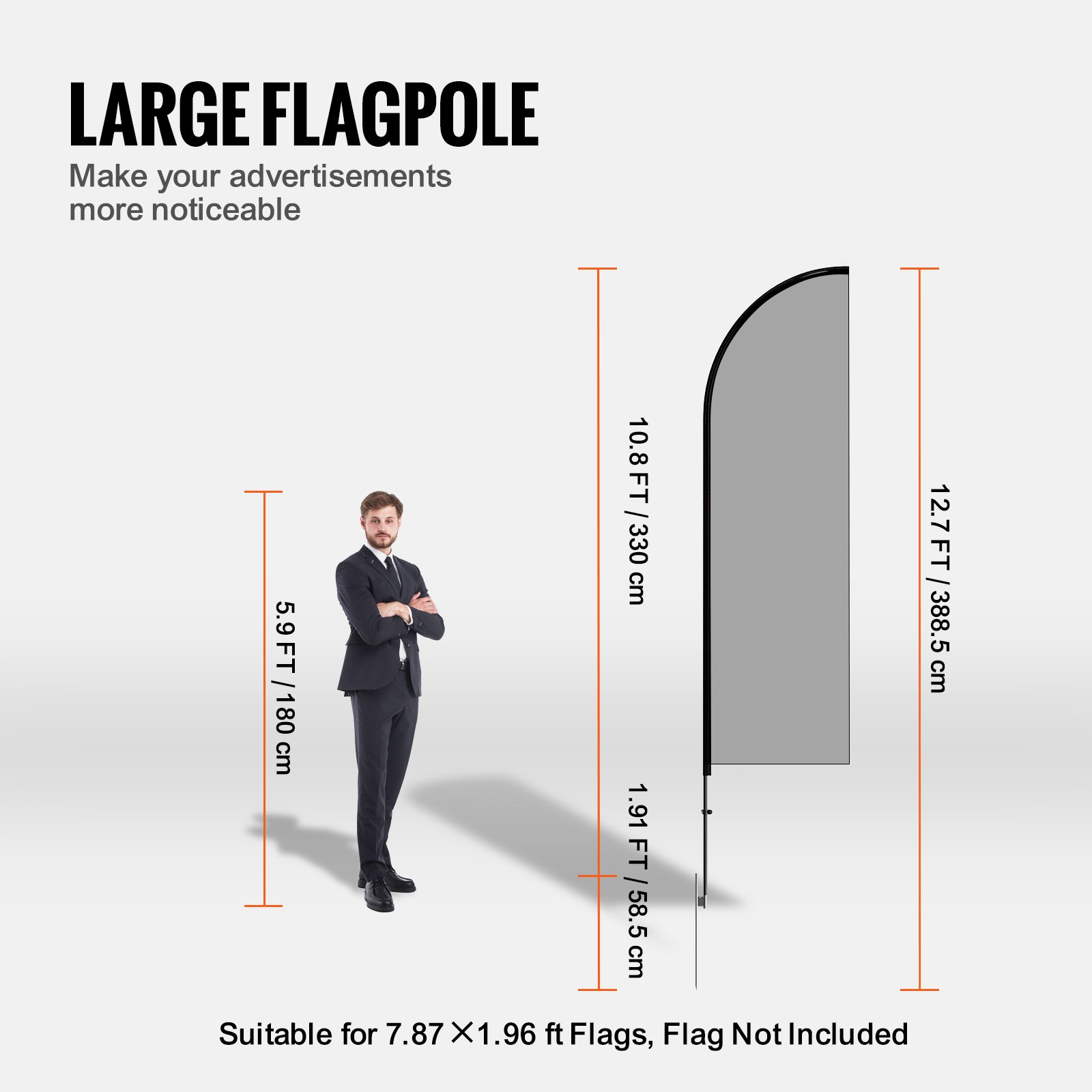 VEVOR Kit de mástil de bandera de plumas, 2 paquetes de mástil de bandera Swooper de 12,7 pies, mástiles de bandera de señalización para banderas publicitarias comerciales al aire libre, con estacas de tierra y una bolsa de transporte (bandera no incluida)