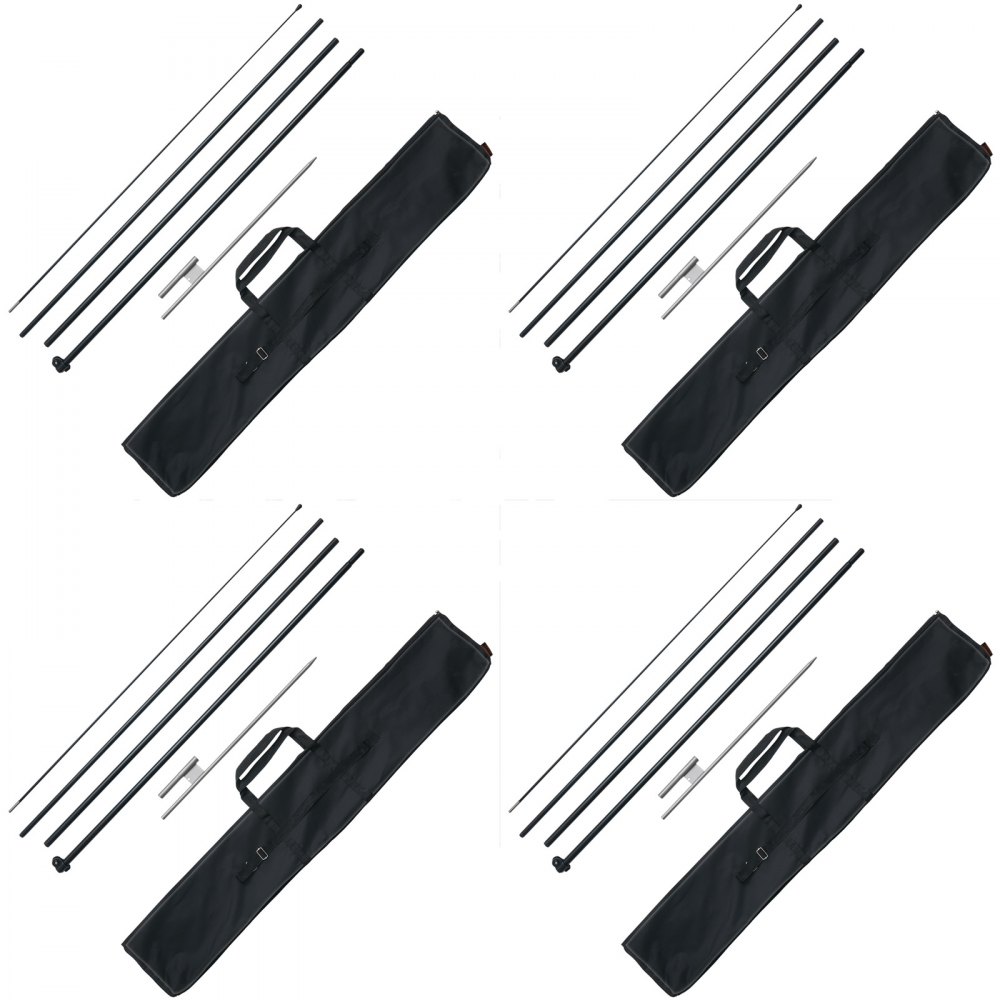 VEVOR Kit de mástil de bandera de plumas, 4 paquetes de mástil de bandera Swooper de 16,3 pies, mástiles de bandera de señalización para banderas publicitarias comerciales al aire libre, con estacas de tierra y una bolsa de transporte (bandera no incluida)