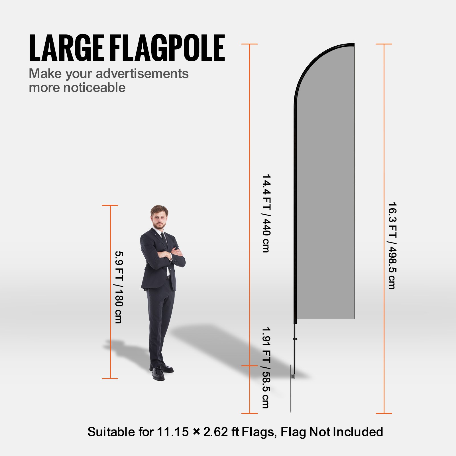 VEVOR Kit de mástil de bandera de plumas, 4 paquetes de mástil de bandera Swooper de 16,3 pies, mástiles de bandera de señalización para banderas publicitarias comerciales al aire libre, con estacas de tierra y una bolsa de transporte (bandera no incluida)