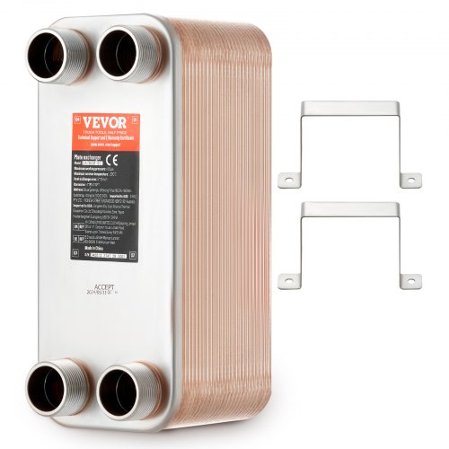 VEVOR Intercambiador de Calor, 5"x 12" 50 Placas Soldadas Intercambiador de Calor, Cobre/Acero Inoxidable 316L Intercambiador de Calor Agua a Agua para Calefacción por Suelo, Calentamiento de Agua, Derretimiento de Nieve, Enfriamiento de Cerveza