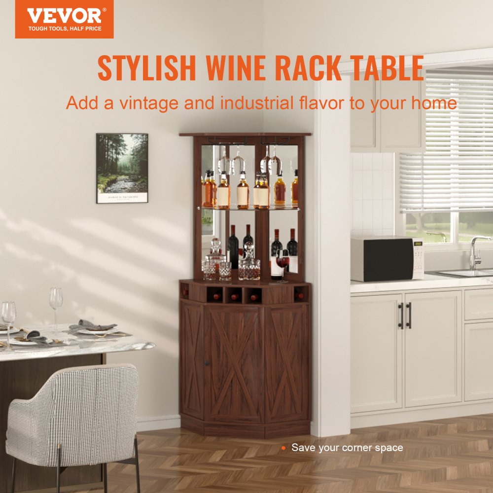 VEVOR Muebles de bar industrial Mesa de bar de vinos con soporte de vidrio