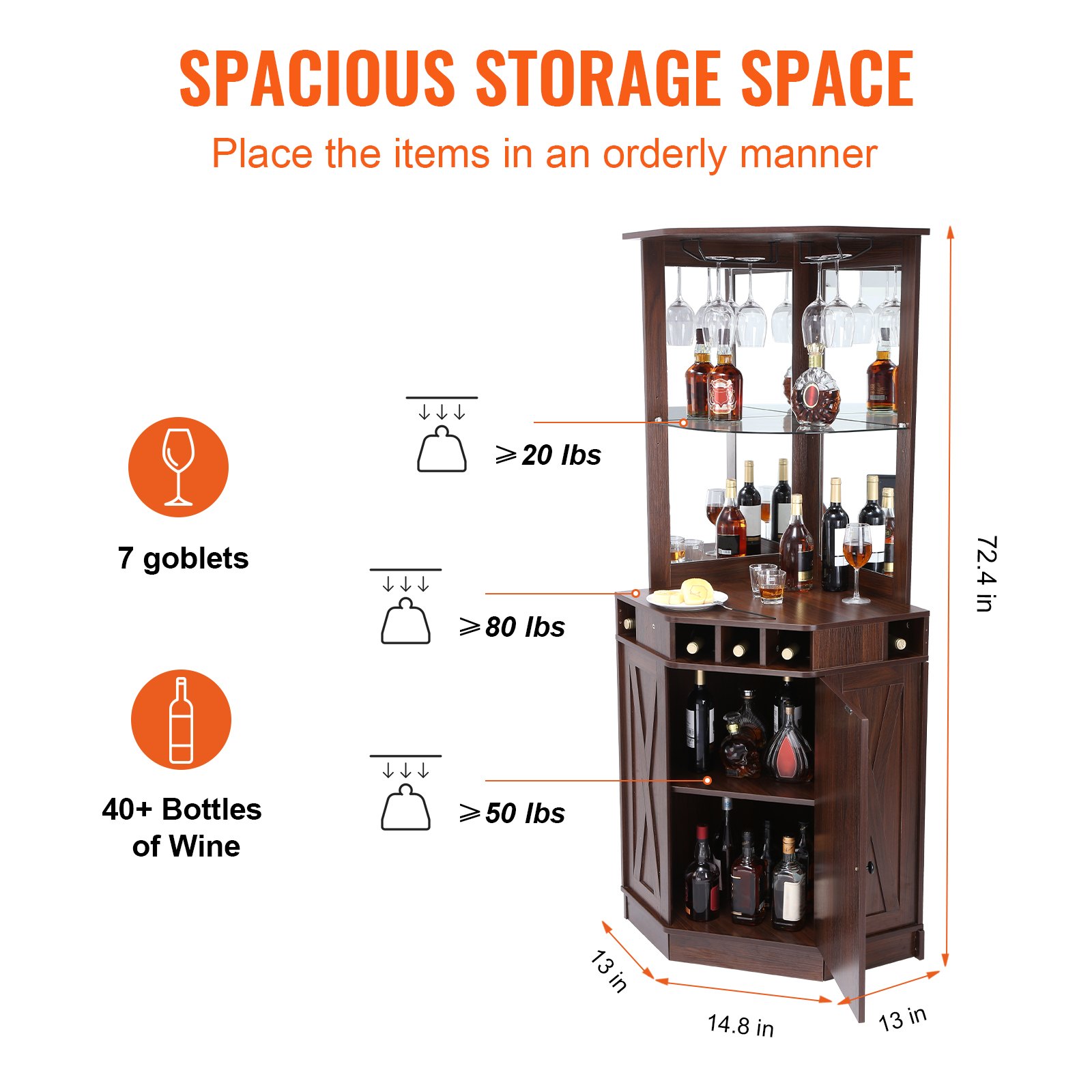 VEVOR Muebles de bar industrial Mesa de bar de vinos con soporte de vidrio