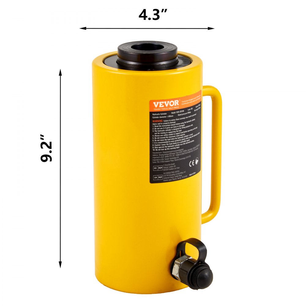 VEVOR Gato Hidraulico 30 T, Gato Hidraulico para Coche Carrera de Ariete 100 mm, Gato Hidraulico Carretilla de Altura 220 + 12 mm, Gato Hidráulico Chapista 14,5 kg