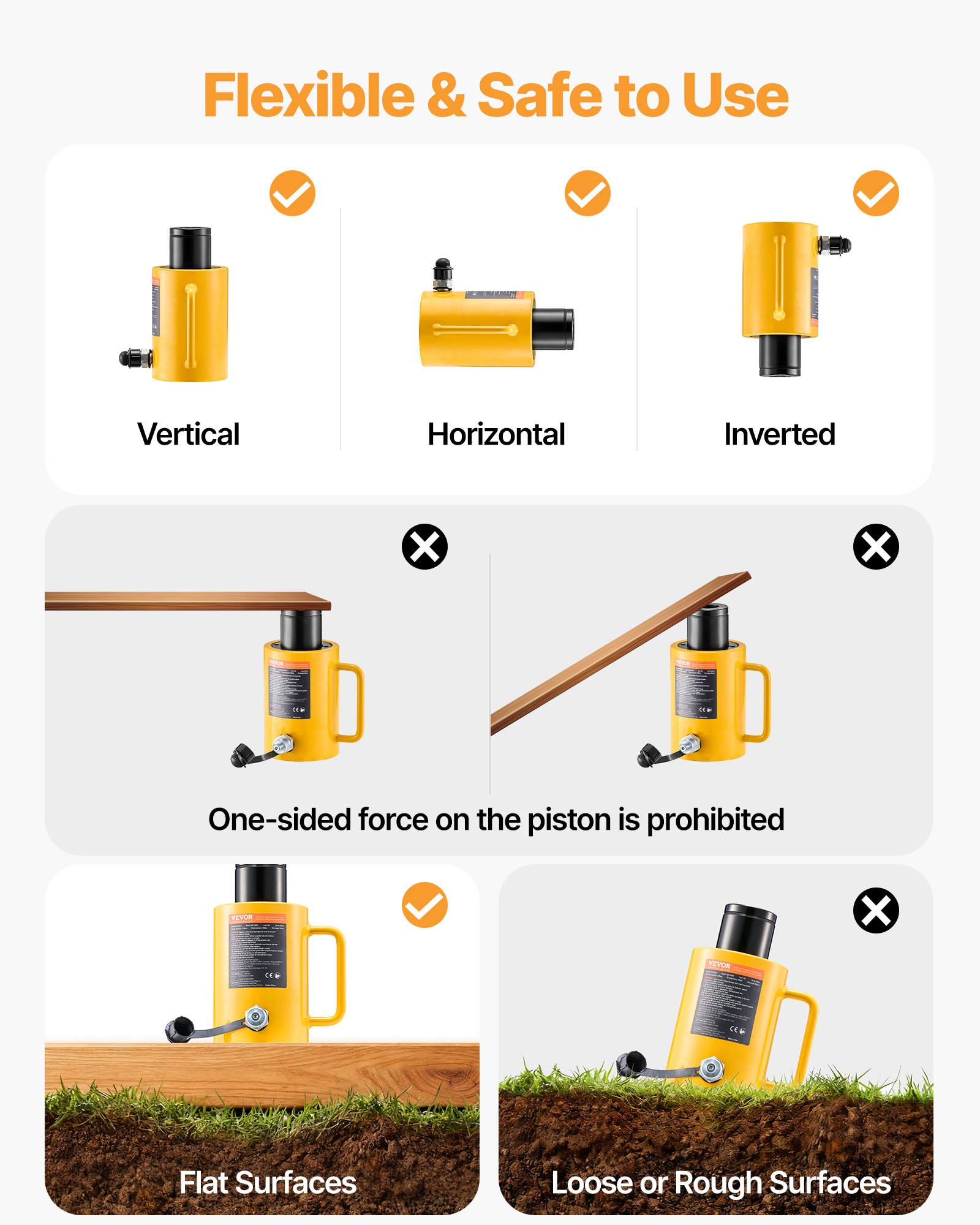 VEVOR 30 T Gato Hidráulico, 50 mm Gato Hidráulico para Coche Carrera de Ariete, Gato Hidráulico Carretilla Altura Total 170 + 12 mm, Gato Hidráulico Chapista de 10,8 kg
