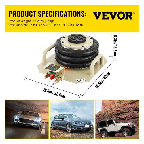 VEVOR Gato Neumático de 6600 LBS Gato Neumatico 3T para Automóviles, Minivans, SUV etc.