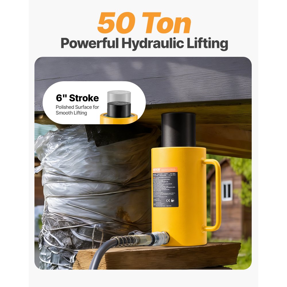 VEVOR Cilindro de Pistón Hidráulico 50 T Carrera 150 mm Taller de Simple Efecto