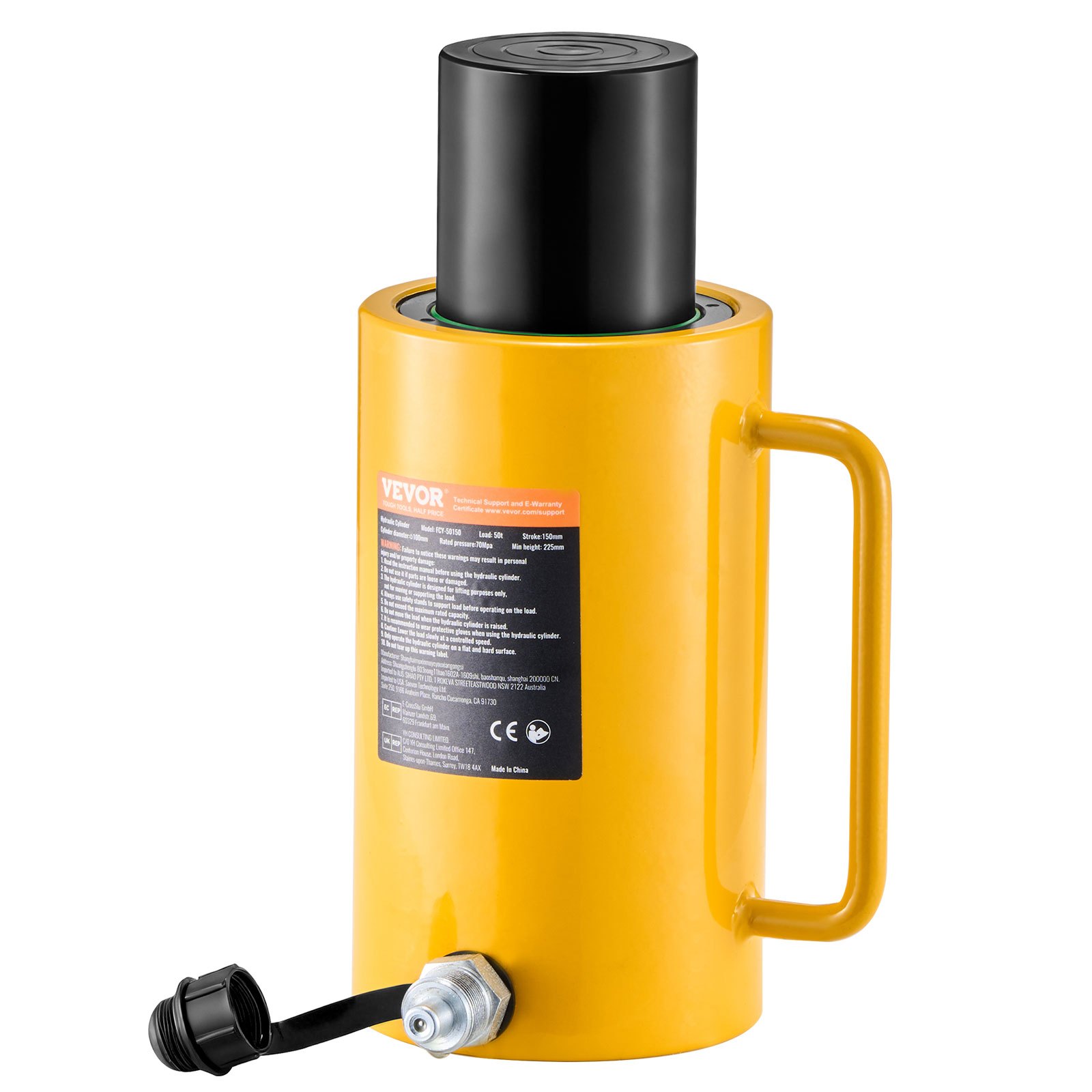 VEVOR Cilindro de Pistón Hidráulico 50 T Carrera 150 mm Taller de Simple Efecto