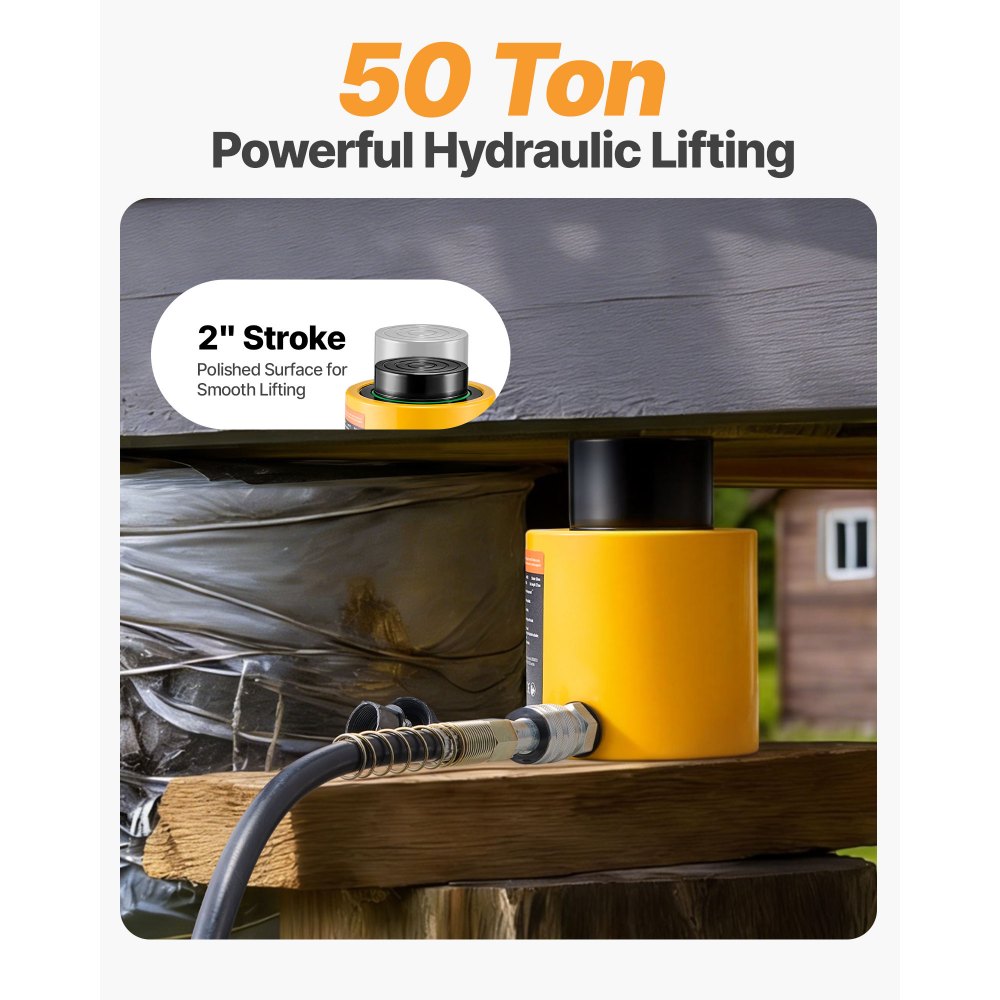 VEVOR Gato Hidráulico Carretilla Capacidad de 50 t, Gato Hidráulico para Coche, Carrera del Pistón de 50 mm, Simple Efecto, Altura Total de 112 mm, para Coche, Furgoneta, Barco, Camión, Caravana