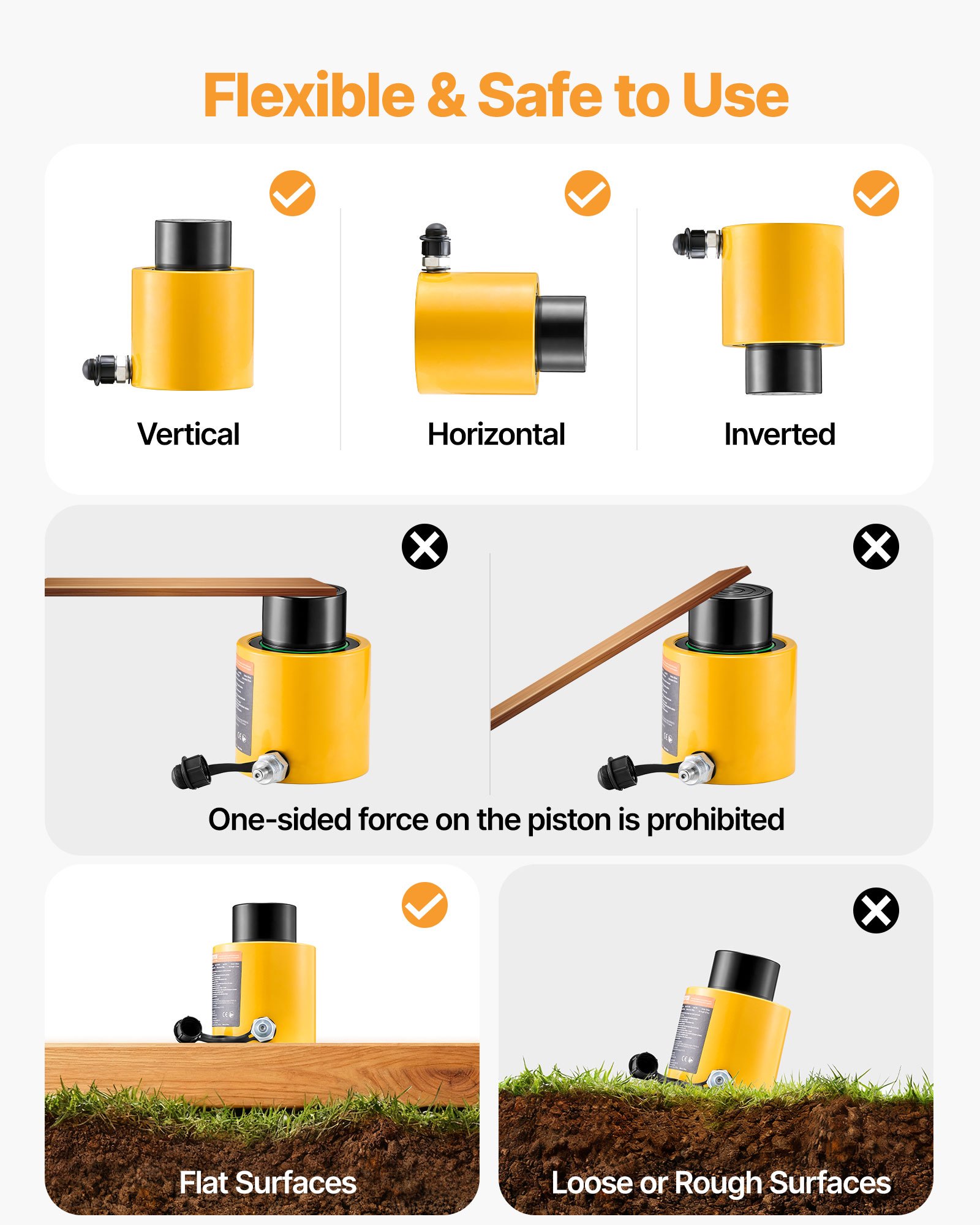 VEVOR Gato Hidráulico Carretilla Capacidad de 50 t, Gato Hidráulico para Coche, Carrera del Pistón de 50 mm, Simple Efecto, Altura Total de 112 mm, para Coche, Furgoneta, Barco, Camión, Caravana
