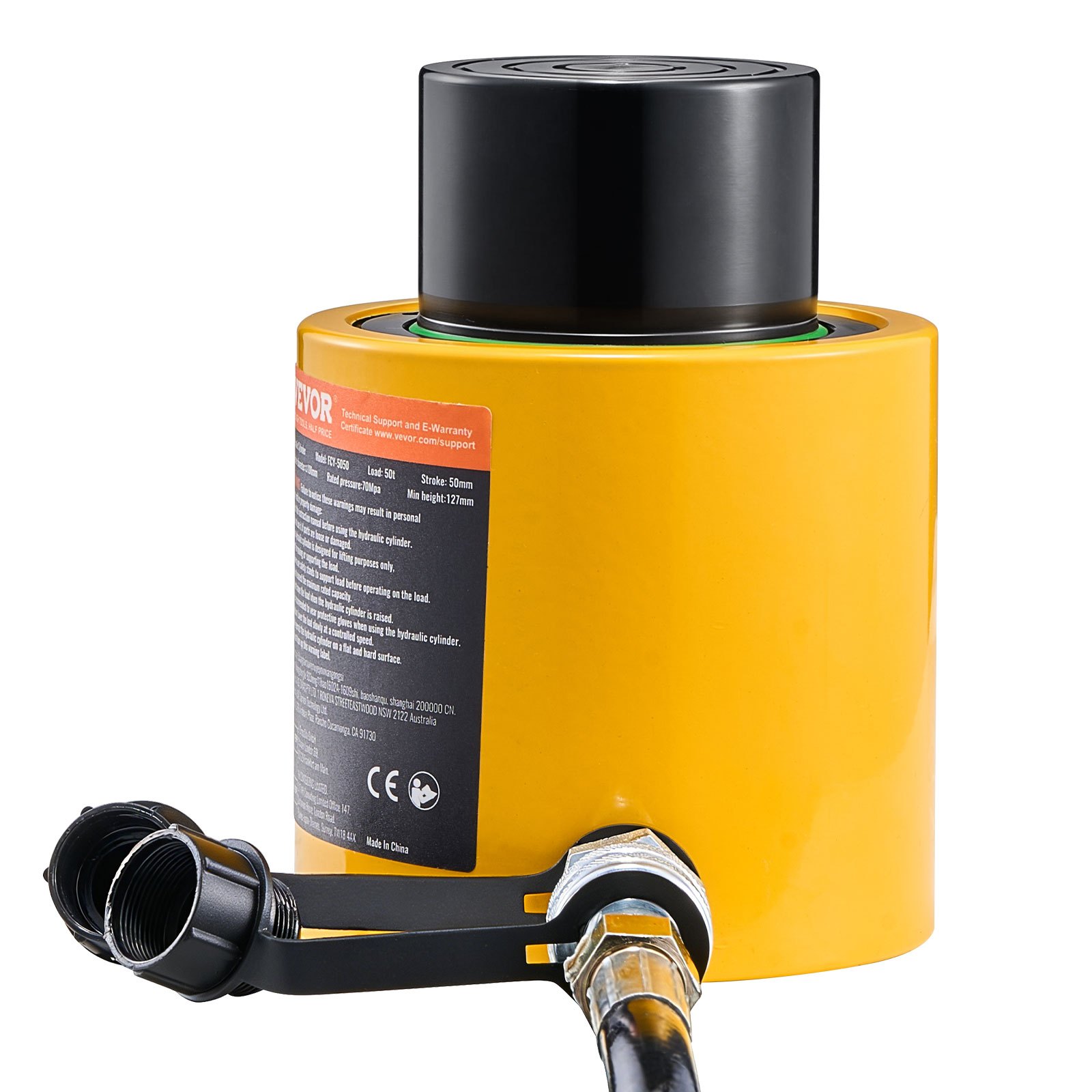 VEVOR Gato Hidráulico Carretilla Capacidad de 50 t, Gato Hidráulico para Coche, Carrera del Pistón de 50 mm, Simple Efecto, Altura Total de 112 mm, para Coche, Furgoneta, Barco, Camión, Caravana