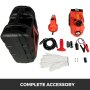 Gato eléctrico para coche VEVOR con accesorios completos que incluyen guantes y cables de alimentación.