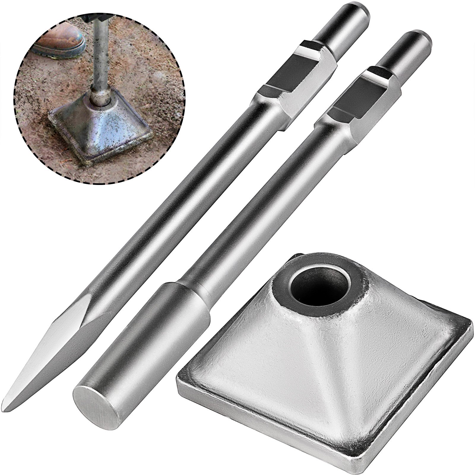 VEVOR 1-1/8" Vástago Hexagonal Apisonador Martillo Neumático Placa Compactadora de Acero con Puntas Puntiagudas de Cincel Martillo de Demolición para Compactador de Suelo Martillo Rompedor de Hormigón