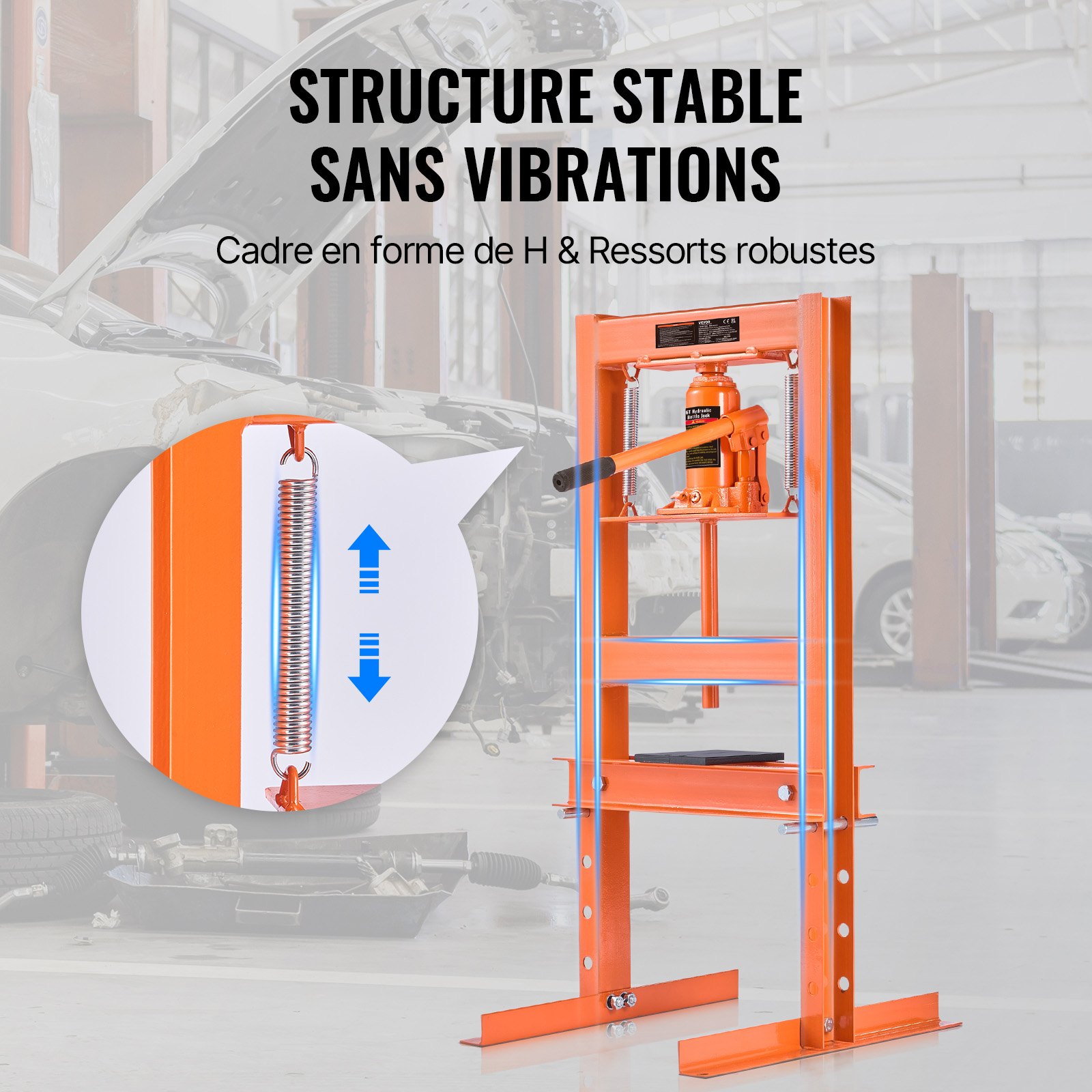 VEVOR Workshop Press Hydraulic Press 6 t, Car Frame Press Press 55-250 mm, 110 mm Stroke Height Manual Bearing Press Carbon Steel Workshop Press for Car Bushings, Ball Joints, U-Joints etc.