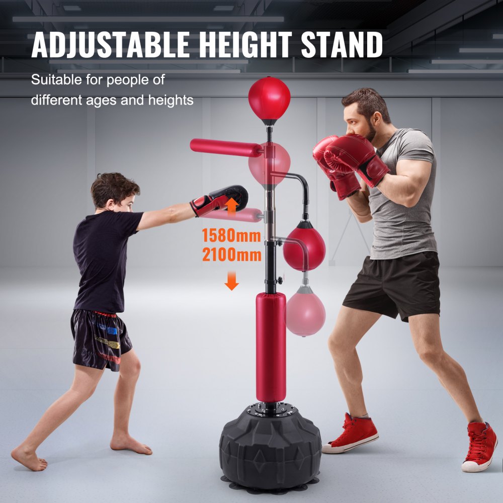 VEVOR Box Speed Trainer, Punching Bag with Stand, Reflex Punching Bag for Teens & Adults, Height-Adjustable Freestanding Punching Bag Set with Gloves, Workout Speed Bag for Training, Red