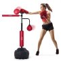 VEVOR Box Speed Trainer, Punching Bag with Stand, Reflex Punching Bag for Teens & Adults, Height-Adjustable Freestanding Punching Bag Set with Gloves, Workout Speed Bag for Training, Red