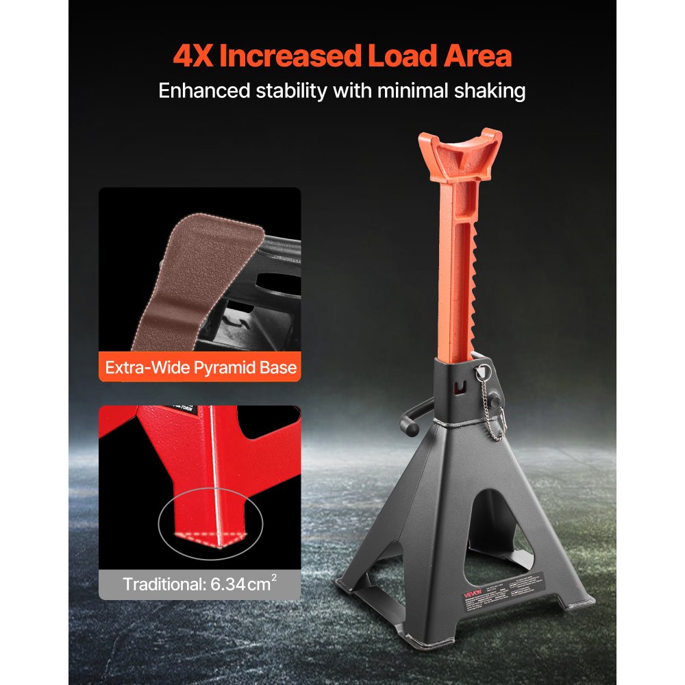 VEVOR Caballetes para Coches Capacidad de 6 t, Gatos Estabilizadores Altura Ajustable de 370-580 mm, de Acero Resistente con Doble Bloqueo para Levantar SUV, Camionetas, Automóviles, UTV/ATV, 1 Par