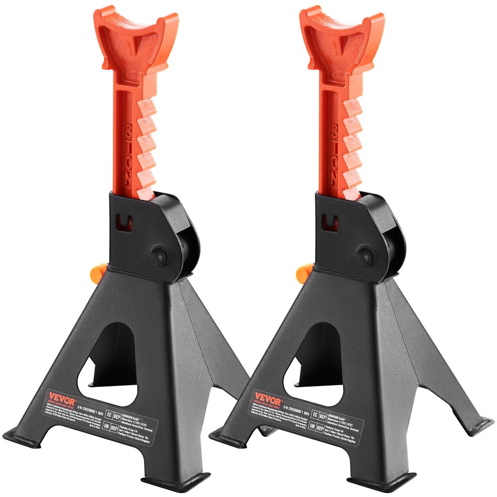 VEVOR Soportes de Gato de Acero 2 Piezas Capacidad de 3 Toneladas (6,000 lbs) Soportes de Gato para Automóvil, Altura Ajustable de 275-415 mm para Levantar SUV, Camioneta, Automóvil y UTV/ATV, Rojo