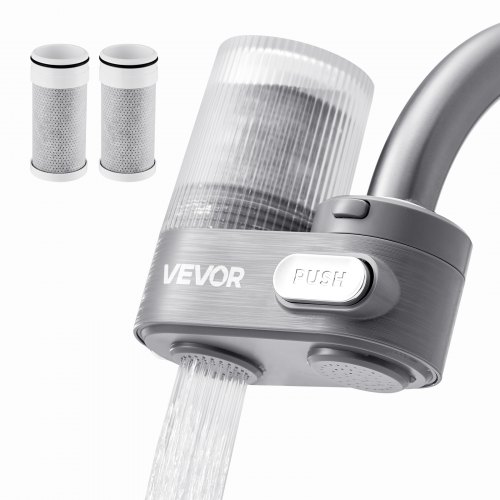 VEVOR Filtro de Agua de Fibra de Carbono para Grifo de Fregadero Purificador de Agua Vertical 2 Modos Elimina Cloro Plomo con 3 Filtros Compatible con la Mayoría de Grifos de Cocina, Baño, Gris