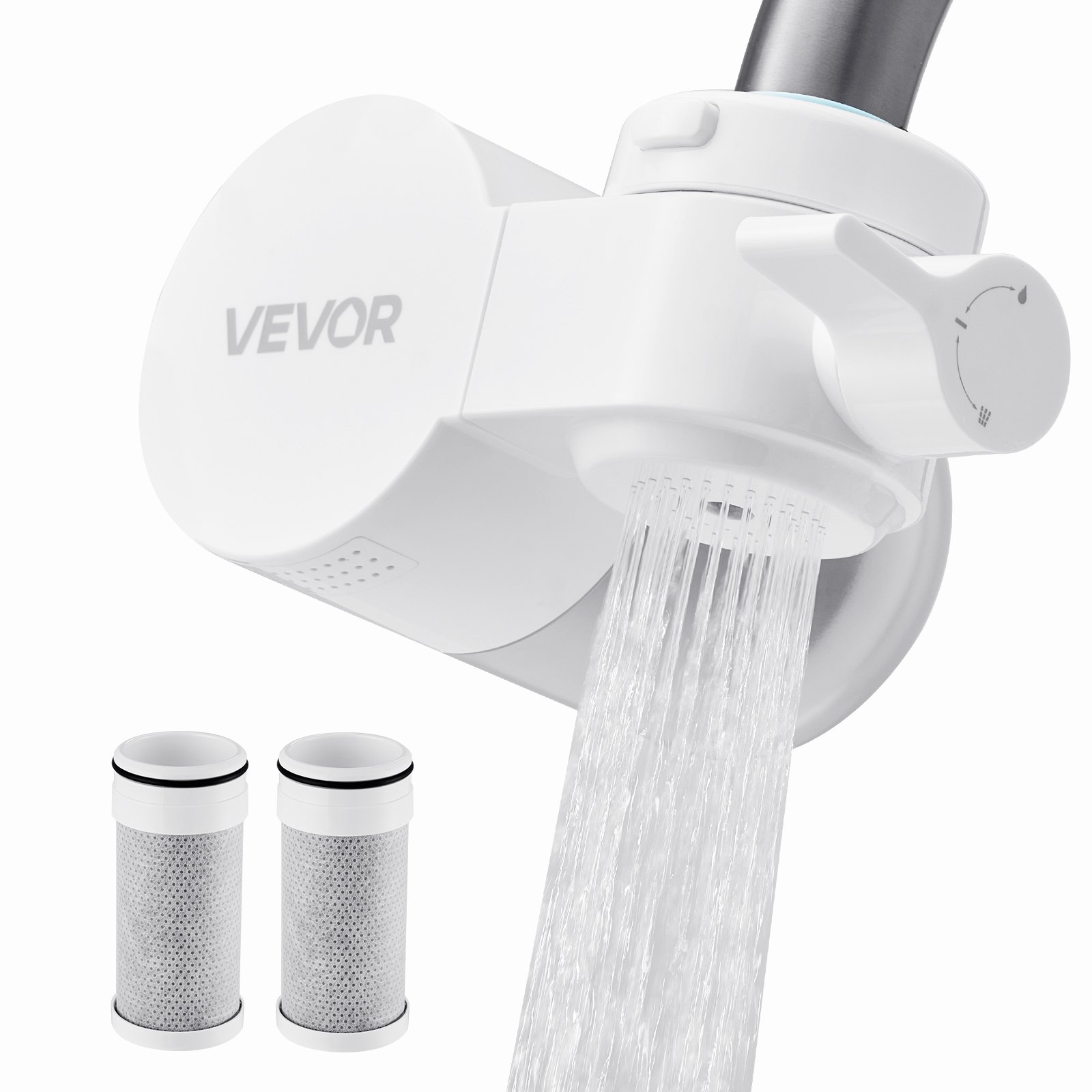 VEVOR Filtro de Agua de Fibra de Carbono para Grifo de Fregadero Purificador de Agua Horizontal 3 Modos Elimina Cloro Plomo con 3 Filtros Compatible con la Mayoría de Grifos de Cocina, Baño, Blanco
