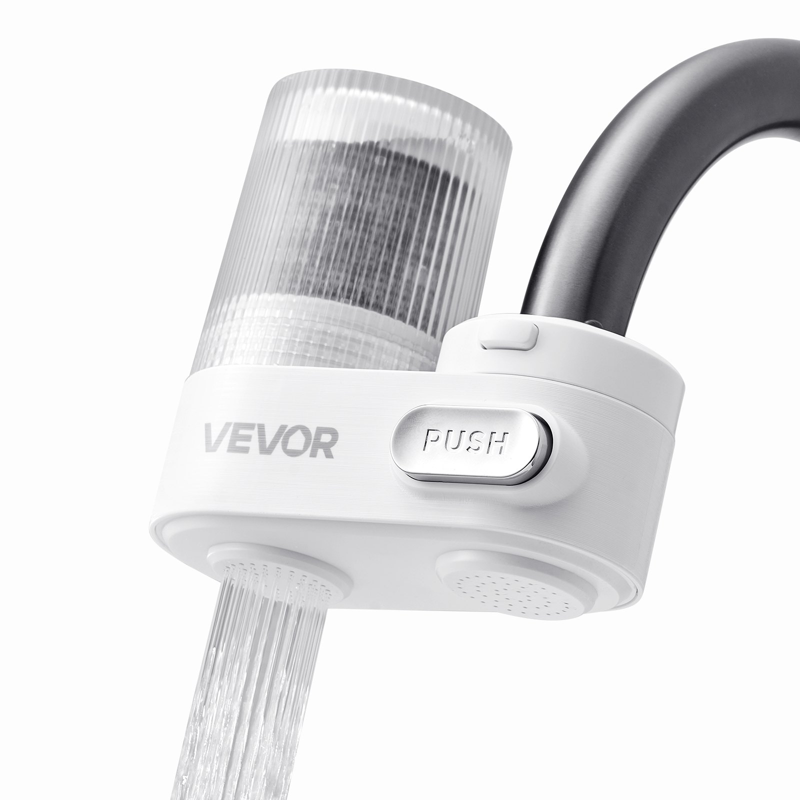 VEVOR Filtro de Agua de Fibra de Carbono para Grifo de Fregadero Purificador de Agua Vertical 2 Modos Elimina Cloro Plomo con 1 Filtro Compatible con la Mayoría de Grifos de Cocina, Baño, Blanco