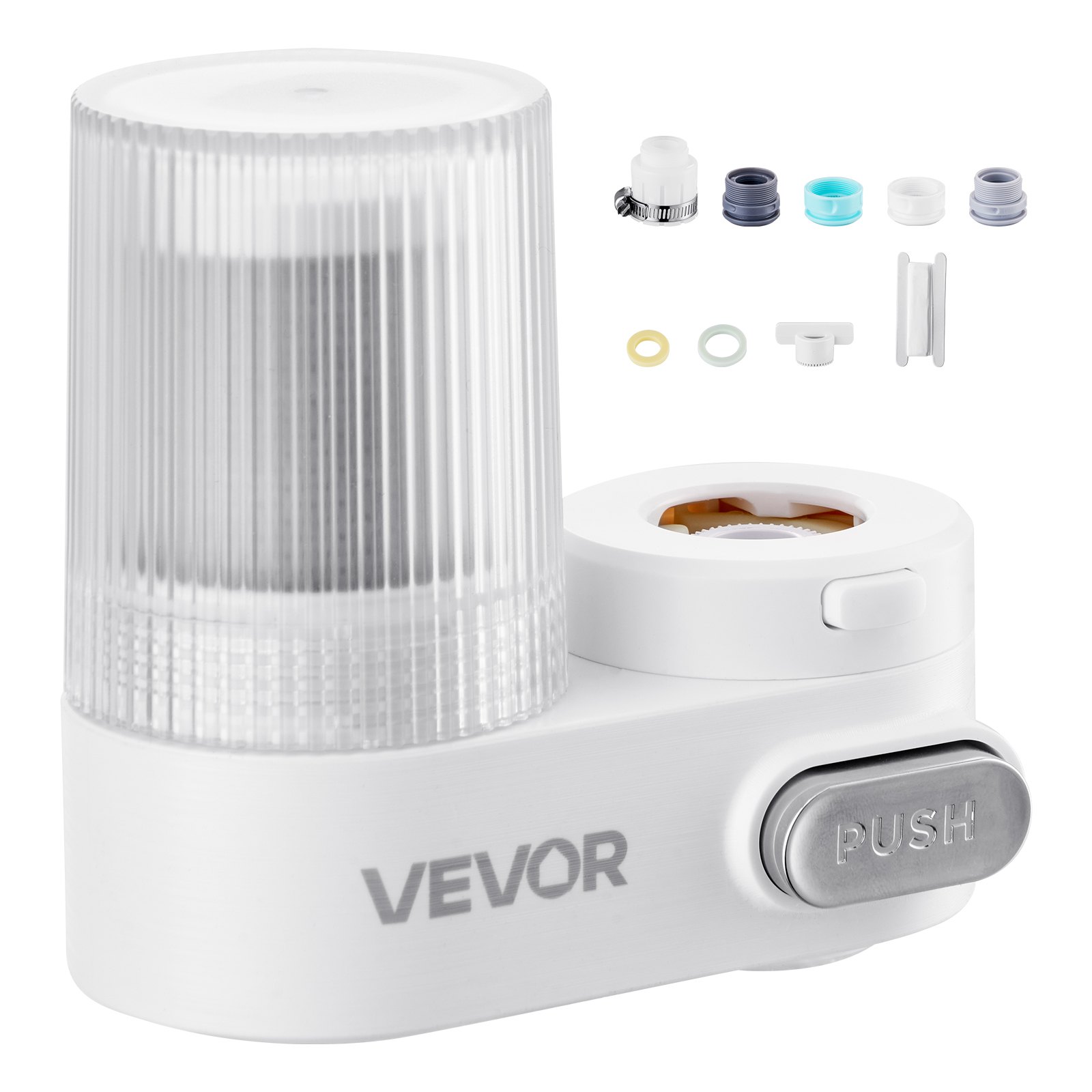 VEVOR Filtro de Agua de Fibra de Carbono para Grifo de Fregadero Purificador de Agua Vertical 2 Modos Elimina Cloro Plomo con 1 Filtro Compatible con la Mayoría de Grifos de Cocina, Baño, Blanco