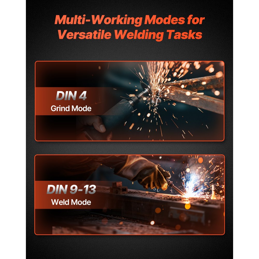 VEVOR Casco de Soldadura con Oscurecimiento Automático Solar, con 2 Sensores de Arco, de Tono DIN 4/9-13, para Soldadura TIG, MIG y Arco, Amolado, Patrón de Llama Amarillo, 350 x 260 x 220 mm