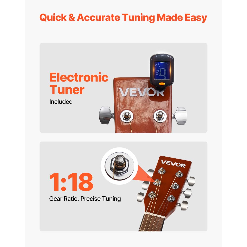 VEVOR Guitarra Acústica con Corte 1041,4 mm (41 inch) con Tapa Maciza de Resplandor Solar
