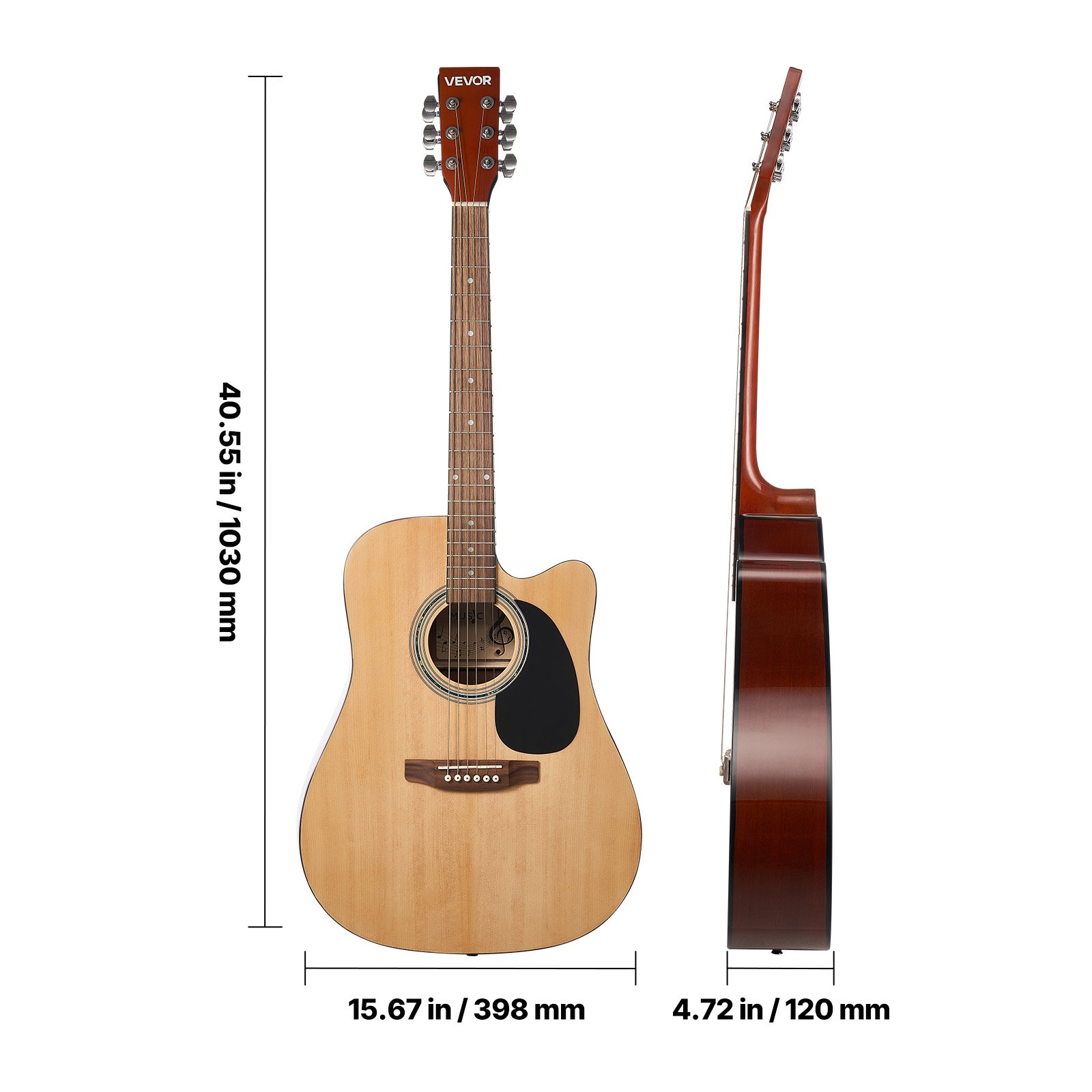 VEVOR Guitarra Acústica con Corte de 1041,4 mm (41 inch) con Tapa de Abeto Macizo Natural