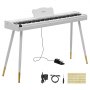 VEVOR Piano Eléctrico de Tamaño Completo de 88 Tecla, con Soporte, para Principiantes, 600 Tonos y 600 Ritmos, con Pedal, Altavoz, Conector para Auriculares, USB/MIDI, Adaptador de Corriente, Blanco