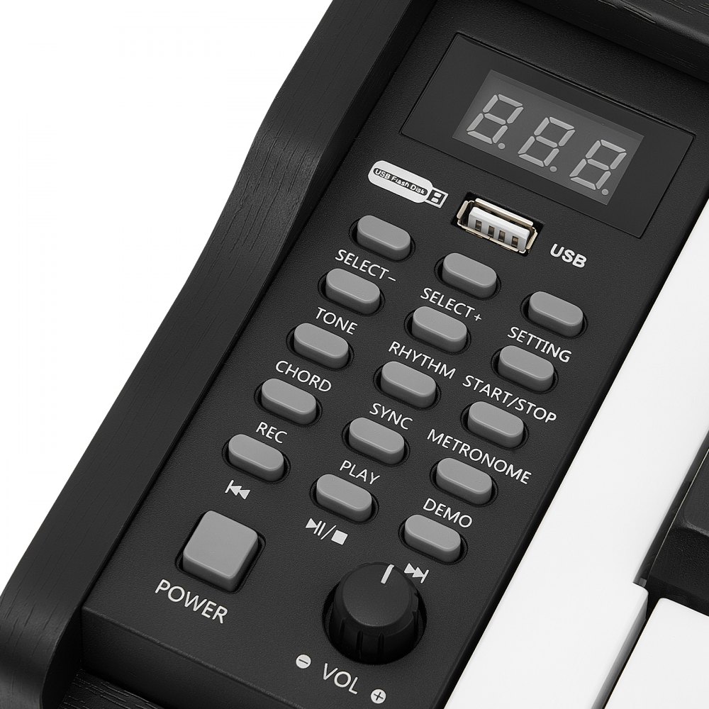 VEVOR Piano Eléctrico de Tamaño Completo de 88 Teclas, con Soporte, 600 Tonos y 600 Ritmos, con Pedal, Altavoz, Conector para Auriculares, USB/MIDI, Adaptador de Corriente, para Principiantes, Negro