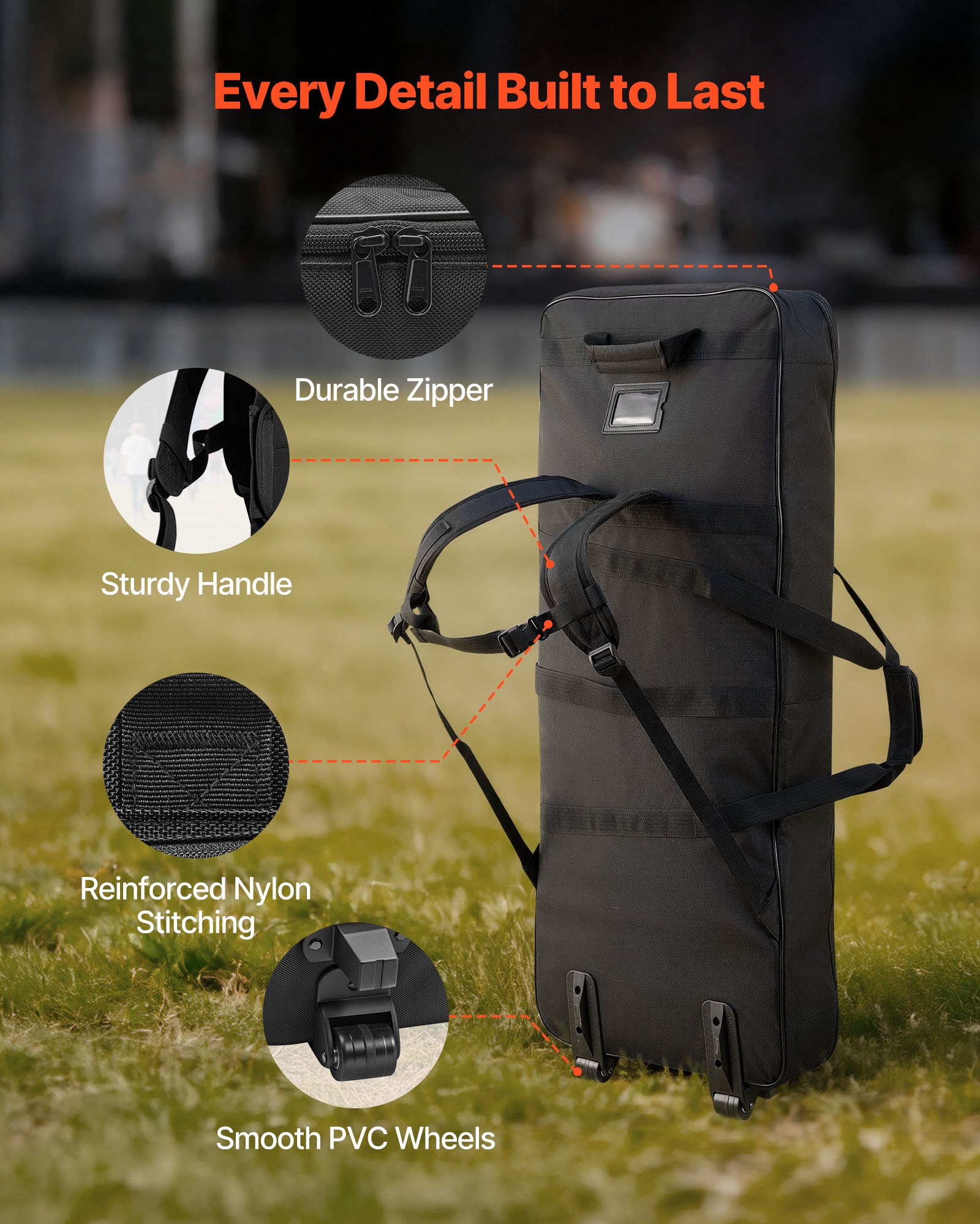 VEVOR Funda Acolchada Portátil para Teclado de Piano Eléctrico, 61 Teclas, 104 x 43 x 13 cm, Bolsa para Teclado con Asas y Ruedas, Tela 1680D Impermeable, para Transporte de Instrumentos, Negro