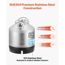 VEVOR Kit de Limpieza para Barriles de Cerveza de 6,5 L, de Acero Inoxidable 304, con Anilla en D y Base de Goma, Apto para Cerveceros Caseros y Pequeños Negocios de Bebidas, 235 x 250 x 285 mm