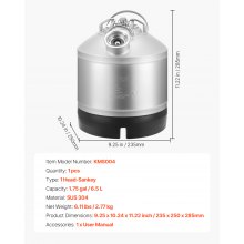 VEVOR Kit de Limpieza para Barriles de Cerveza de 6,5 L, de Acero Inoxidable 304, con Anilla en D y Base de Goma, Apto para Cerveceros Caseros y Pequeños Negocios de Bebidas, 235 x 250 x 285 mm