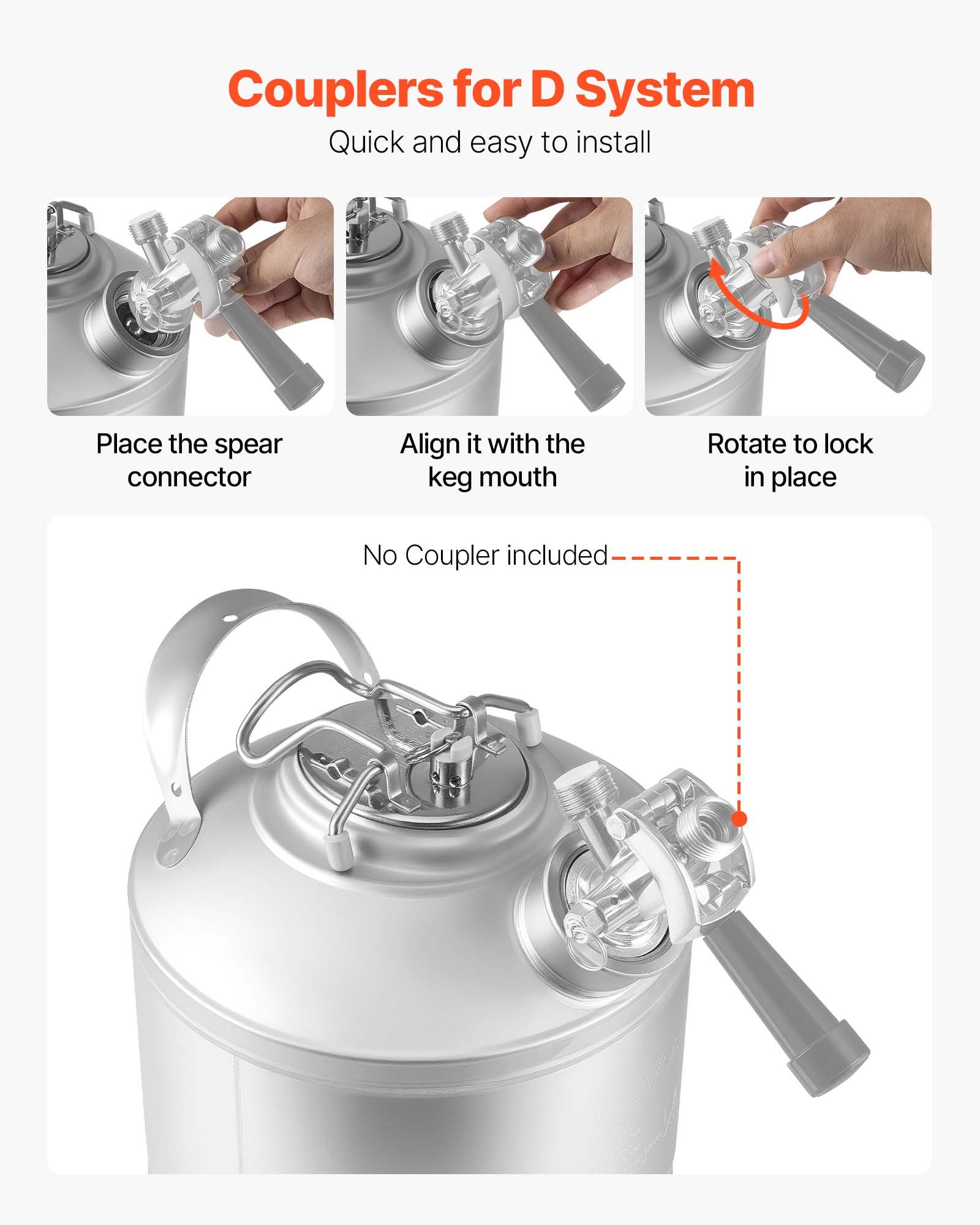 VEVOR Kit de Limpieza para Barriles de Cerveza de 6,5 L, de Acero Inoxidable 304, con Anilla en D y Base de Goma, Apto para Cerveceros Caseros y Pequeños Negocios de Bebidas, 235 x 250 x 285 mm