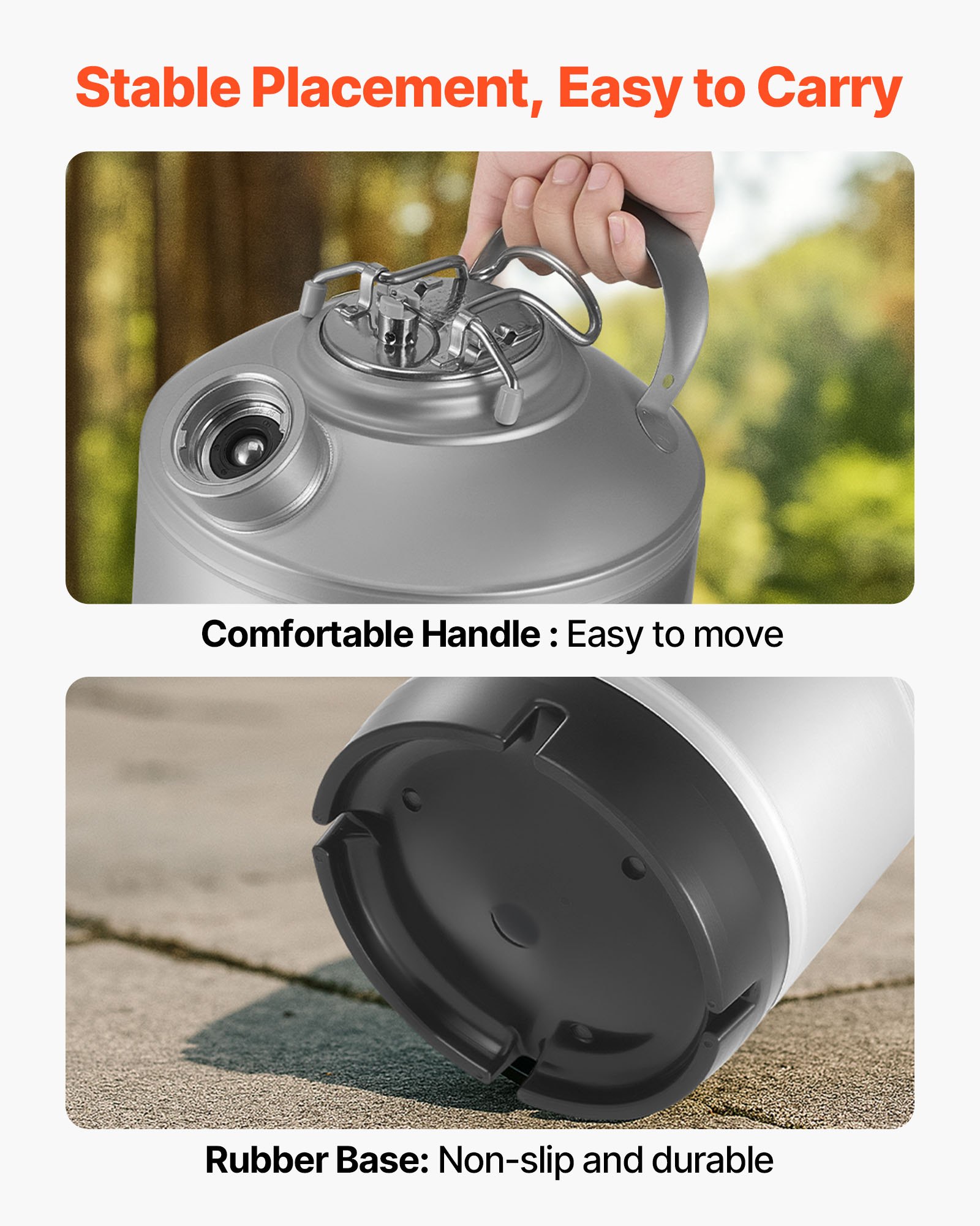 VEVOR Kit de Limpieza para Barriles de Cerveza de 6,5 L, de Acero Inoxidable 304, con Anilla en D y Base de Goma, Apto para Cerveceros Caseros y Pequeños Negocios de Bebidas, 235 x 250 x 285 mm