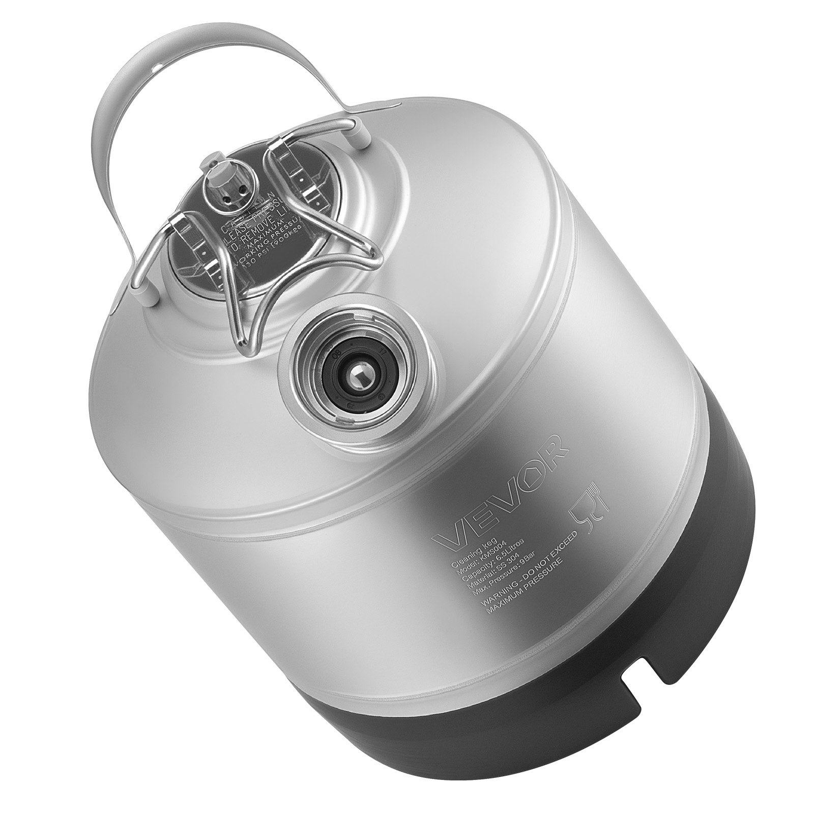 VEVOR Kit de Limpieza para Barriles de Cerveza de 6,5 L, de Acero Inoxidable 304, con Anilla en D y Base de Goma, Apto para Cerveceros Caseros y Pequeños Negocios de Bebidas, 235 x 250 x 285 mm