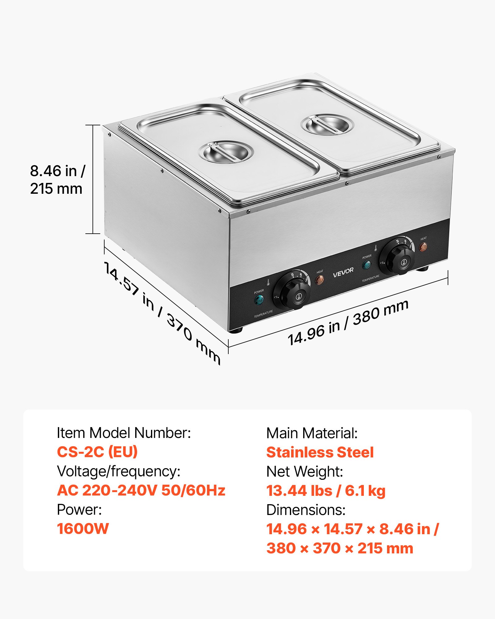 VEVOR Máquina para Derretir Chocolate 2 Tanques 1600W con 2 Perillas de Temperatura 30 a 85°C Control de Temperatura Independiente, Sistema de Calentamiento por Baño de Agua, Uso Comercial y Doméstico