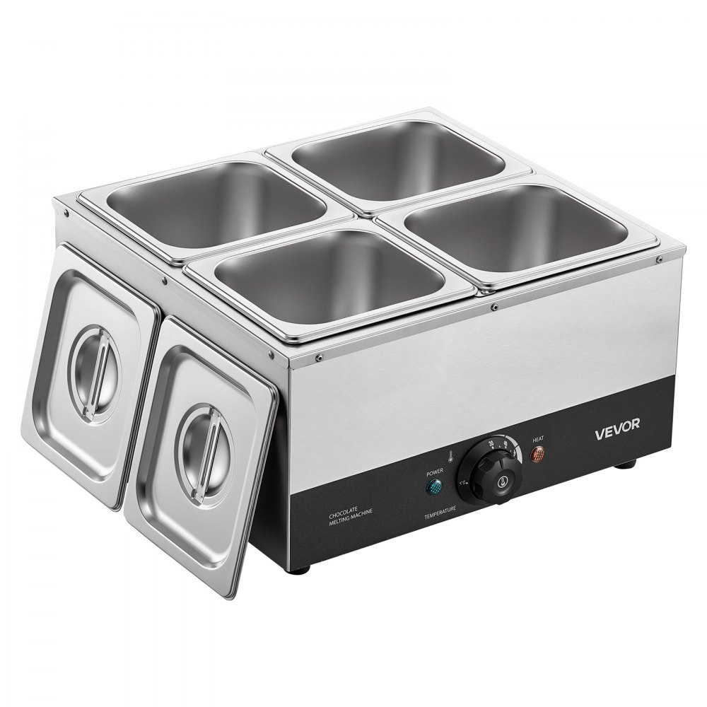 VEVOR Máquina para Derretir Chocolate 1200 W 4 Tanques, Fundidora de Chocolate de Acero Inoxidable, Rango de Temperatura de 30°C a 85°C, Sistema de Calentamiento por Baño de Agua, para Queso y Leche