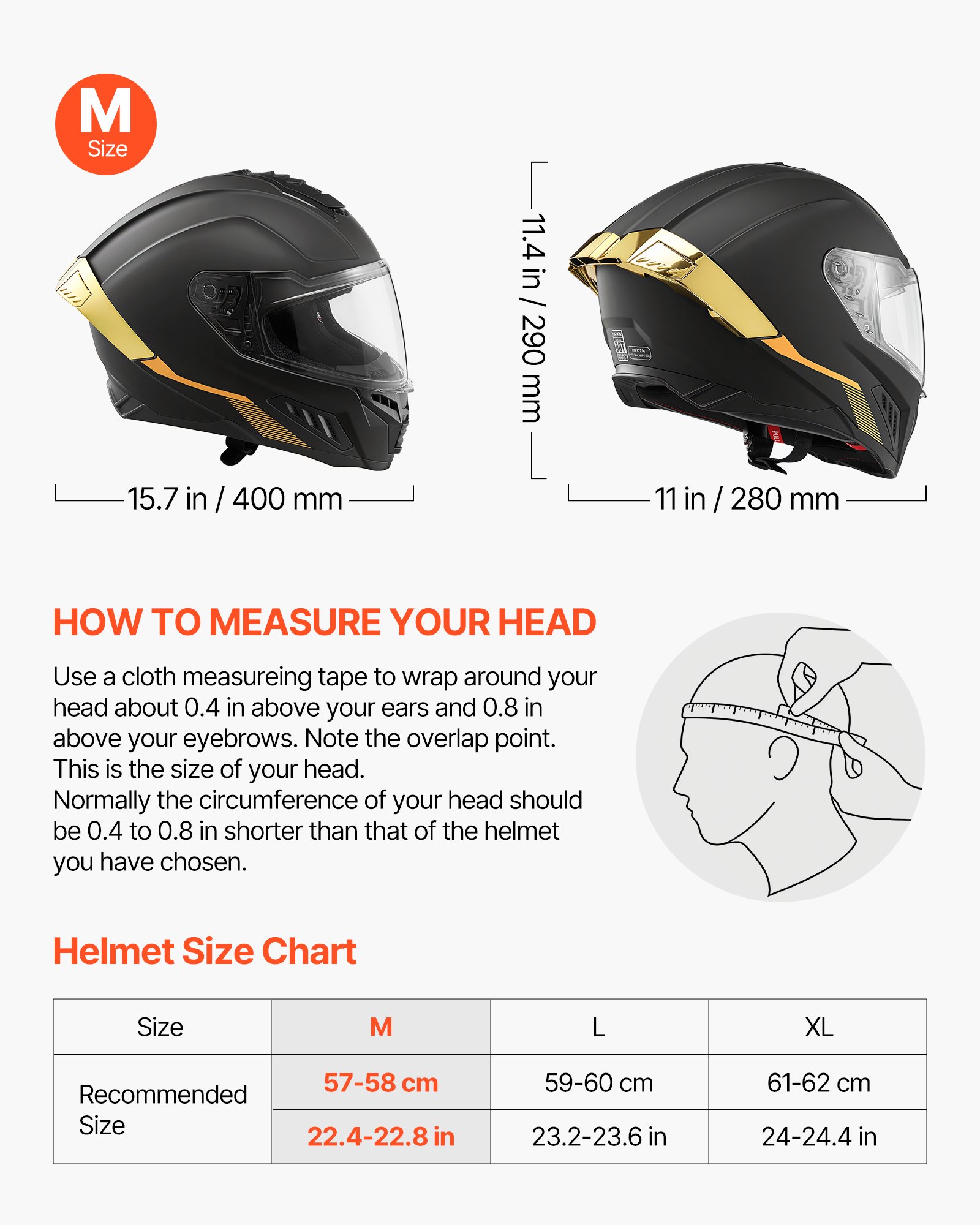 VEVOR Casco de Moto Integral Talla M, Casco Integral para Motocicleta con Visera Doble, Carcasa de ABS, Ligero y Cómodo para Adultos, para Motocross y Motociclismo Urbano, Homologado por DOT y ECE