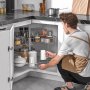 VEVOR Organizador de Esquina Cromado en Forma de Riñón, Estante de Almacenamiento de 2 Niveles con Altura Ajustable, Acero al Carbono para Gabinete de Esquina, Capacidad de 27 kg, 800 x 680 x 740 mm