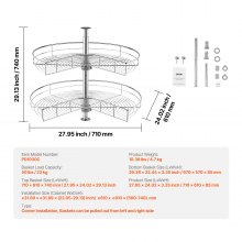 VEVOR Organizador de Esquina Cromado Forma de Riñón 2 Niveles 710 x 610 x 740 mm