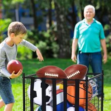 VEVOR Carro de almacenamiento de pelotas deportivas con ruedas, jaula de baloncesto con cerradura con correas elásticas, organizador de equipos deportivos para garajes, grupos de juegos, gimnasios