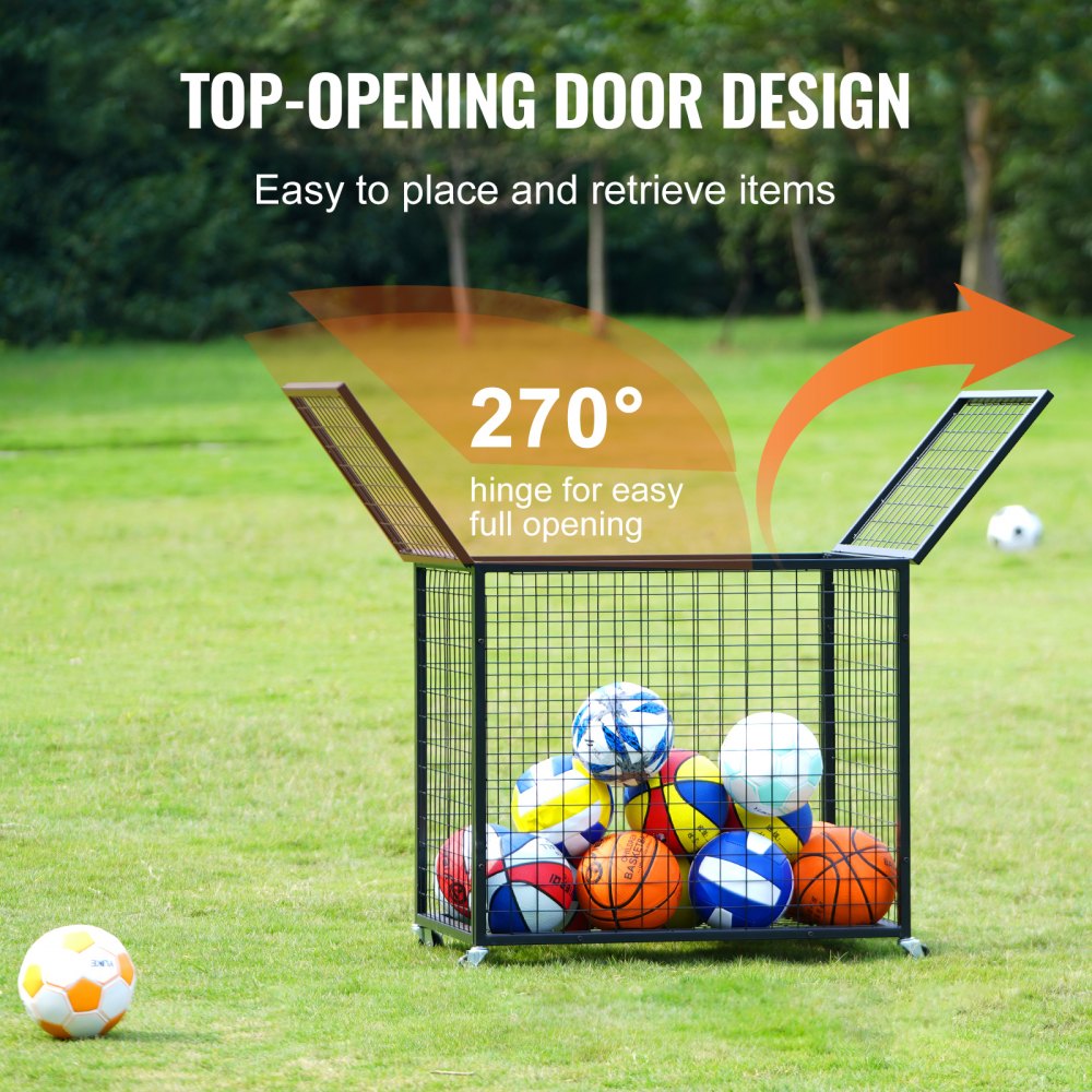 VEVOR Carro de Bolas con Cerradura 85x67,5x82,5 cm Jaula Móvil de Almacenamiento de Bolas con 4 Ruedas de Acero y Frenos Organizador para Equipo Deportivo Gimnasio Escuela Garaje Interior Exterior