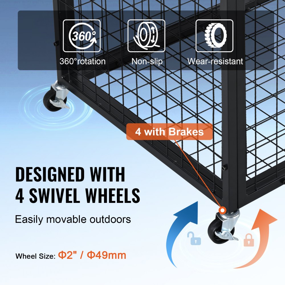 VEVOR Carro de Pelotas con Cerradura Jaula Móvil de Almacenamiento de Pelotas 115x61x91,2cm con 4 Ruedas de Acero y Frenos Organizador para Equipos Deportivos Gimnasio Escuela Garaje Interior Exterior