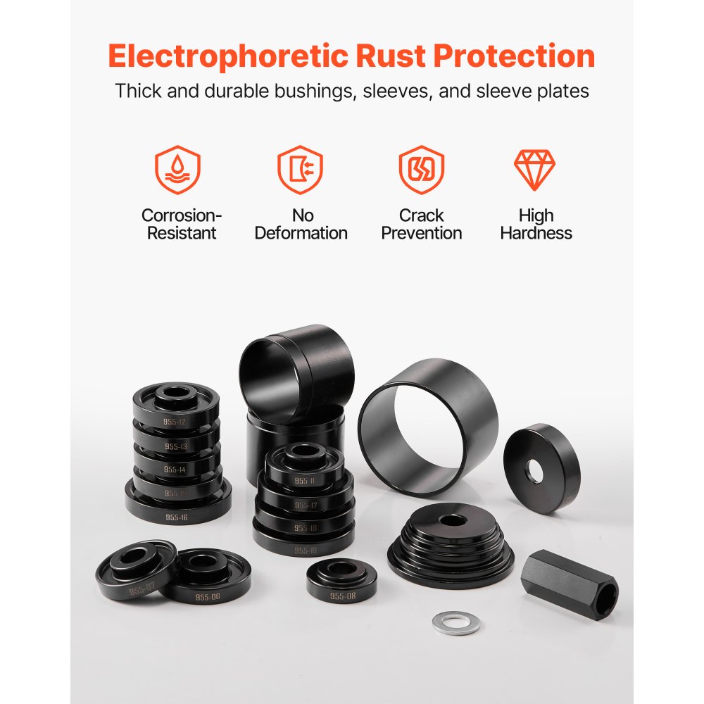 VEVOR Kit de Prensa Resistente para Cojinetes de Rueda, 23 uds, para Extracción e Instalación de Cojinetes de Tracción Delantera, con Tornillo Deslizante, Bujes, Placas de Manguito y Estuche