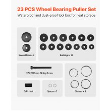 VEVOR Kit de Prensa Resistente para Cojinetes de Rueda, 23 uds, para Extracción e Instalación de Cojinetes de Tracción Delantera, con Tornillo Deslizante, Bujes, Placas de Manguito y Estuche