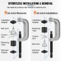 Diagrama del kit de prensa de rótula VEVOR que ilustra el proceso de extracción e instalación de la rótula.