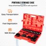 Estuche rojo para extractor de cojinetes de tracción delantera VEVOR con herramientas organizadas para un fácil transporte.