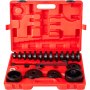 Kit extractor de cojinetes de tracción delantera VEVOR con varios componentes negros en un estuche rojo.